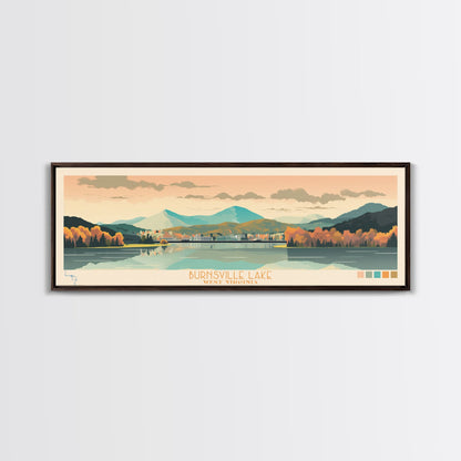 Burnsville Lake West Virginia Framed Canvas Print, Midcentury Modern Panoramic Wall Art, Living Room Decor, Pop Art, Travel Poster Art, Scenic Nature Painting