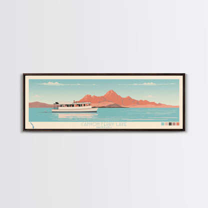 Canyon Ferry Lake Montana Framed Canvas Print, Pop Art Panoramic Travel Poster, Bedroom Decor, Midcentury Modern, Wall Art, Scenic Lake House, Nature Art