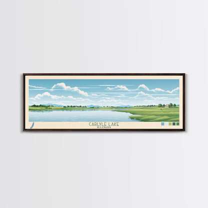 Carter Lake Nebraska Framed Canvas Print, Midcentury Modern Panoramic Wall Art, Living Room Decor, Pop Art, Travel Poster Art, Scenic Nature Painting, Lake House Decor