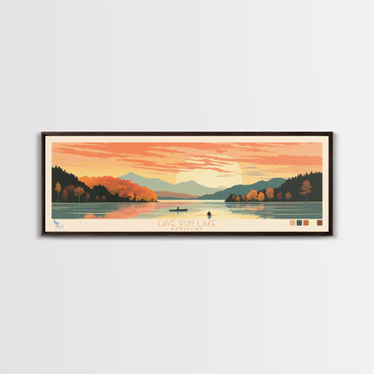 Cave Run Lake Kentucky Framed Canvas Print, Midcentury Modern Panoramic Wall Art, Living Room Decor, Pop Art, Travel Poster Art, Nature Art, Lake House Decor