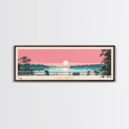 Lake Marion South Carolina Framed Canvas Print, Panoramic Wall Art, Midcentury Modern, Pop Art, Living Room Decor, Travel Poster