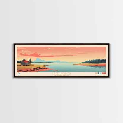 Lake Upsilon, North Dakota Panoramic Wall Art Framed Canvas Print, Midcentury Modern, Pop Art, Home Decor, Travel Poster, Living Room Art