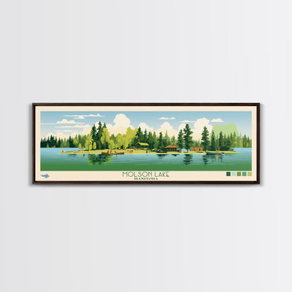 Molson Lake, Manitoba Framed Canvas Print, Panoramic Wall Art, Midcentury Modern, Pop Art, Home Decor, Travel Poster, Bedroom Art