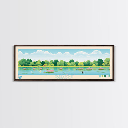 Olney Pond, Rhode Island Framed Canvas Print, Panoramic Wall Art, Midcentury Modern, Pop Art, Home Decor, Travel Poster, Living Room Art