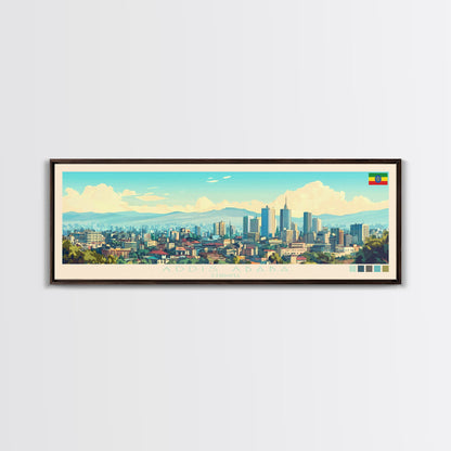 Panoramic Travel Poster Addis Ababa, Ethiopia Canvas Print, Addis Ababa, Ethiopia Painting, Ethiopia Art, Addis Ababa Travel Art, Guest Room Painting