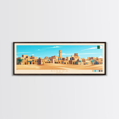 Biskra, Algeria Panoramic Travel Poster Canvas Print, Biskra, Algeria Painting, Algeria Art, Biskra Travel Art, Guest Room Painting