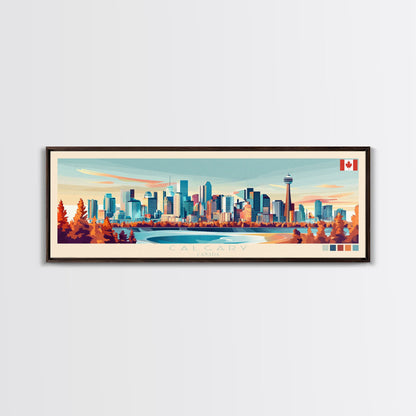Calgary, Canada Panoramic Travel Poster Canvas Print, Calgary, Canada Painting, Canada Art, Calgary Travel Art, Living Room Painting