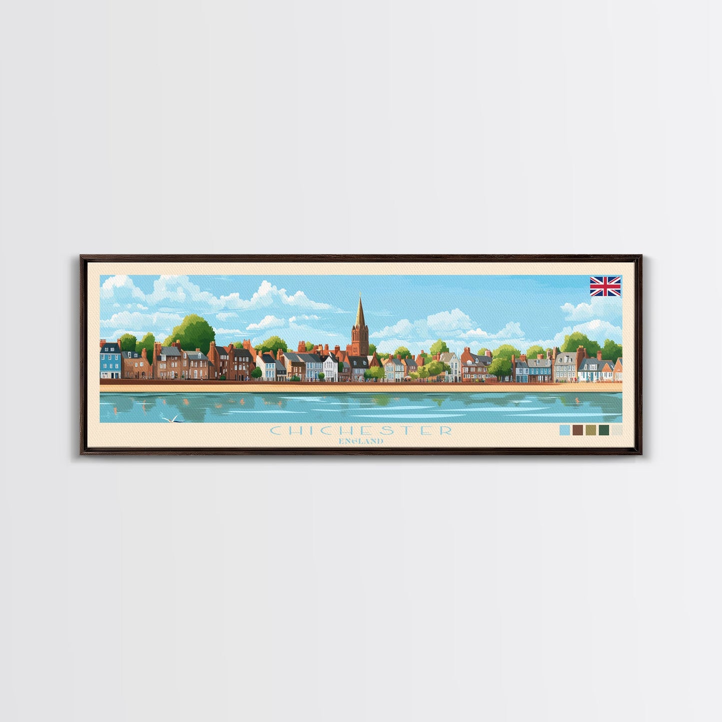Chichester, England Panoramic Travel Poster Canvas Print, Chichester, England Painting, England Art, Chichester Panoramic Travel Art, Travel Painting
