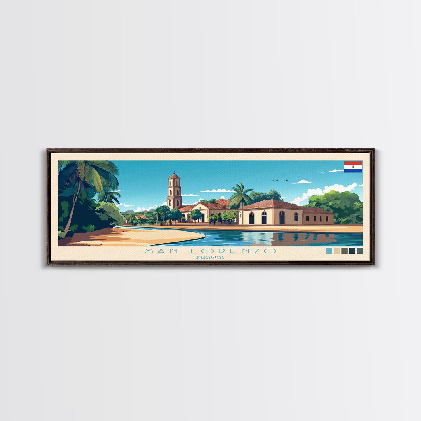 San Lorenzo, Paraguay Travel Poster Panoramic Canvas Print, San Lorenzo, Paraguay Painting, Paraguay Art, San Lorenzo Travel Art, Guest Room Painting