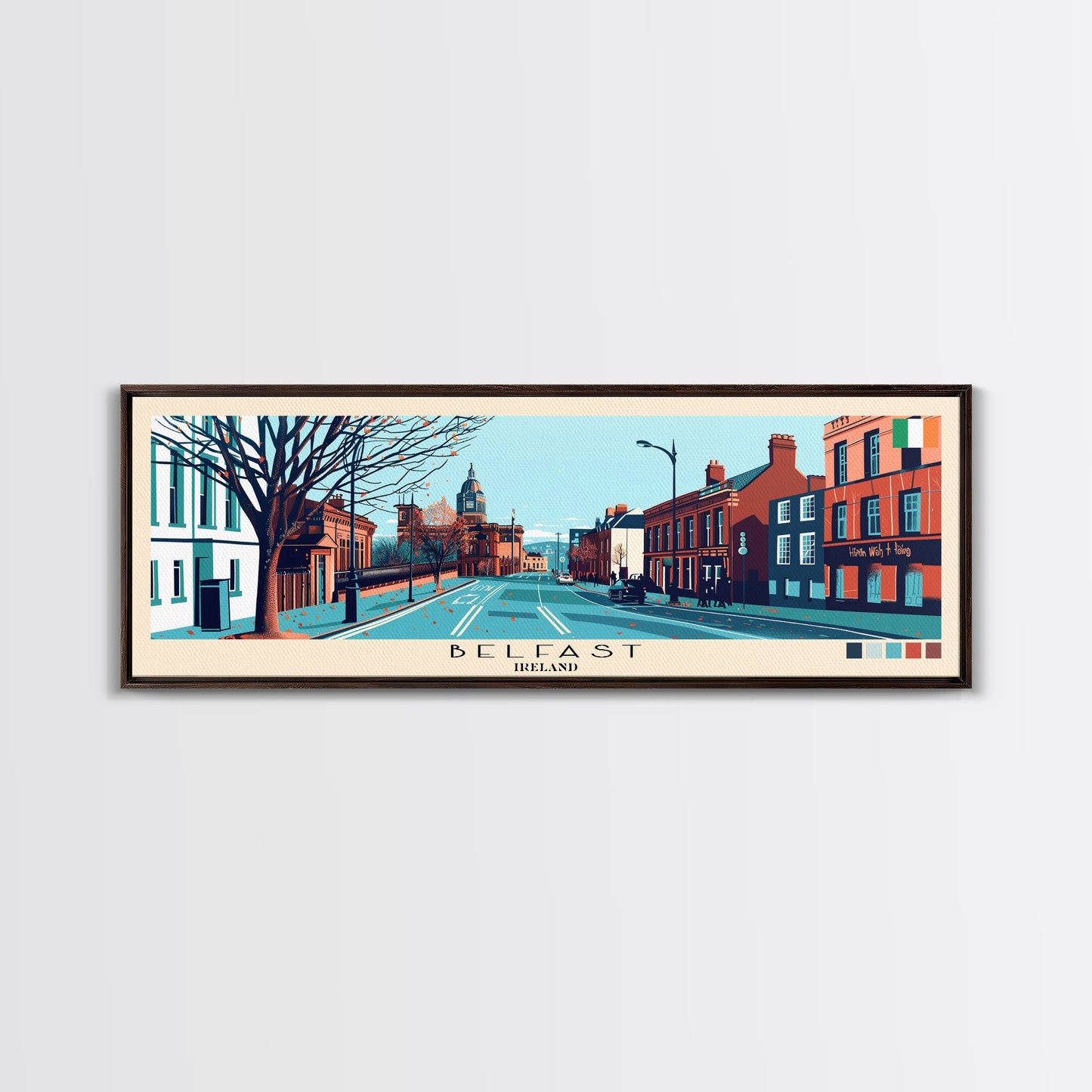 Belfast, Ireland Panoramic Canvas Print, Belfast, Ireland Painting, Ireland Art, Belfast Travel Poster, Travel Art, Vacation Gift