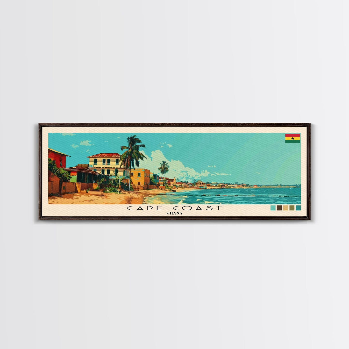 Cape Coast, Ghana Panoramic Canvas Print, Cape Coast, Ghana Painting, Ghana Art, Cape Coast Travel Poster, Travel Art, Living Room Painting