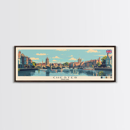Chester, England Panoramic Canvas Print, Chester, England Painting, England Art, Chester Travel Poster, Travel Art, Living Room Painting