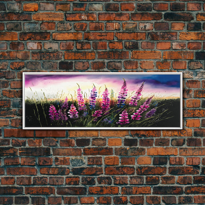 Panoramic Framed Canvas Print of Beautiful Pink and Red Flowers in a Field - Perfect for Living Room, Bedroom, and Office Walls