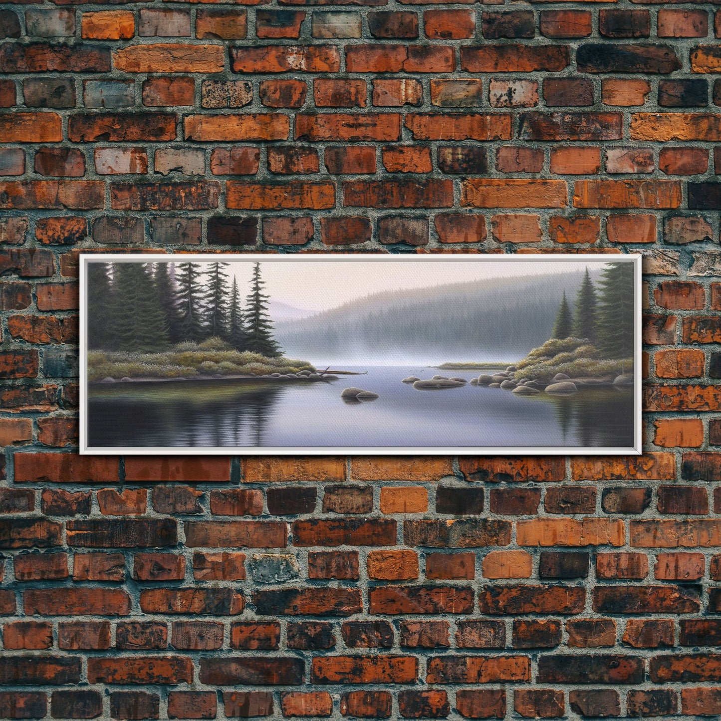 Colored Pencil Landscape Wall Art Print, Riverbank, River, Trees, Mountain, Nature Large Canvas Art Print, Panoramic, Wall Art, Canvas Print