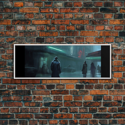 City Canvas Art Print, City Art, Dark Night Street Art, Urban Art, Neon Lights In City, Large Urban Art, Panoramic, Wall Art, Canvas Print