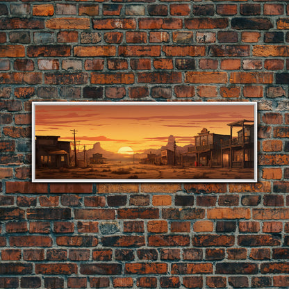 Abandoned Wildwest Ghost Town Framed Canvas Print, Panoramic Wall Art, Wild West Decor, Southwestern Farmhouse Decor, Boom Town Art