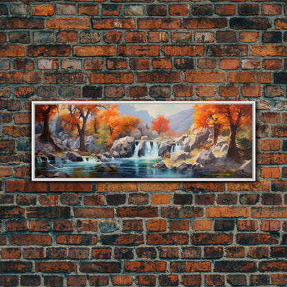 Beautiful Fall Centerpiece Wall Art, Framed Canvas Print, Autumn Landscape Watercolor Painting, Minimalist Boho Style Wall Art, Minimalist