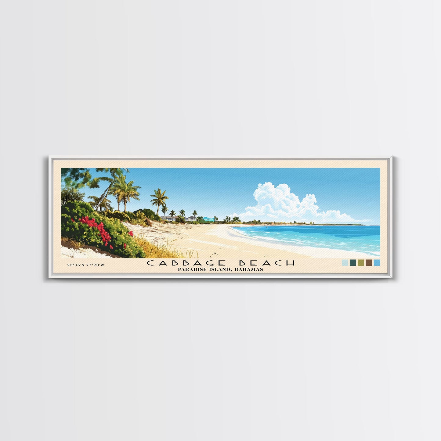 Cabbage Beach, Paradise Island, Bahamas Panoramic Print, Vacation Gift, Paradise Island, Bahamas Wall Art, Beach Painting, Beach Decor, Large Wall Art, Wood Frame Art