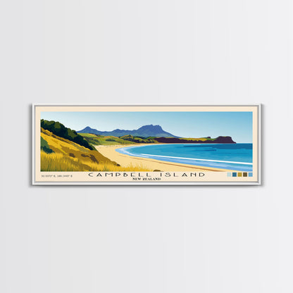Campbell Island, New Zealand Panoramic Print, Vacation Gift, New Zealand Wall Art, Beach Painting, Beach Decor, Large Wall Art, Wood Frame Art