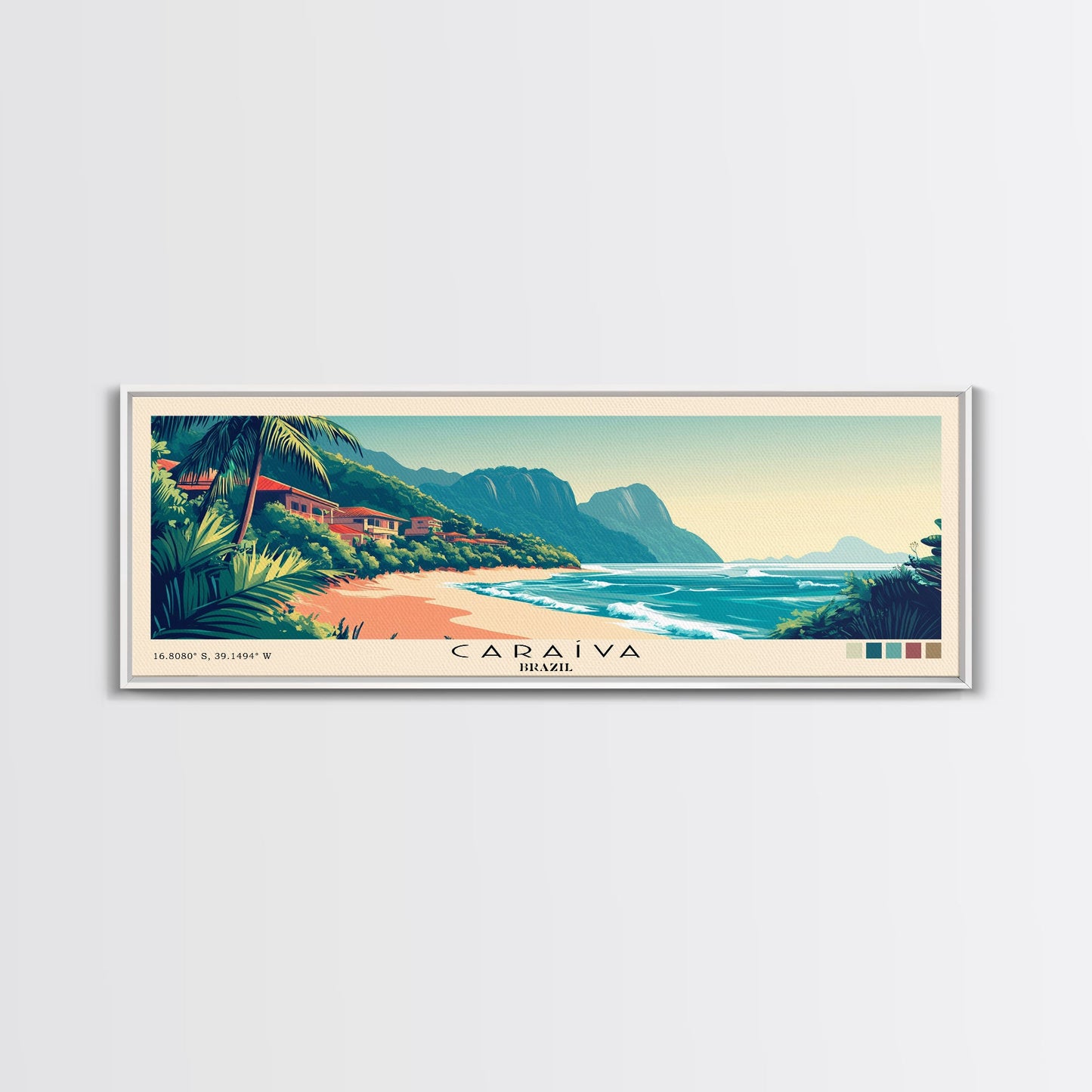Caraíva, Brazil Panoramic Print, Vacation Gift, Brazil Wall Art, Beach Painting, Beach Decor, Large Wall Art, Wood Frame Art