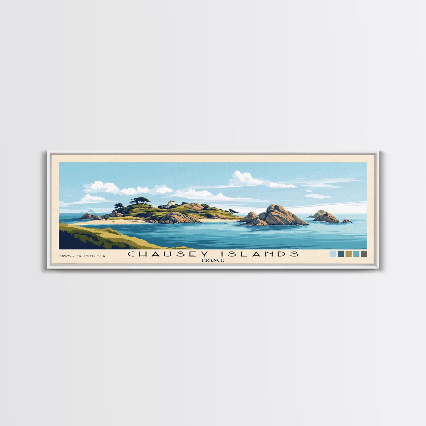 Chausey Islands, France Panoramic Beach Print, Vacation Gift, France Wall Art, Beach Painting, Beach Decor, Beach Painting