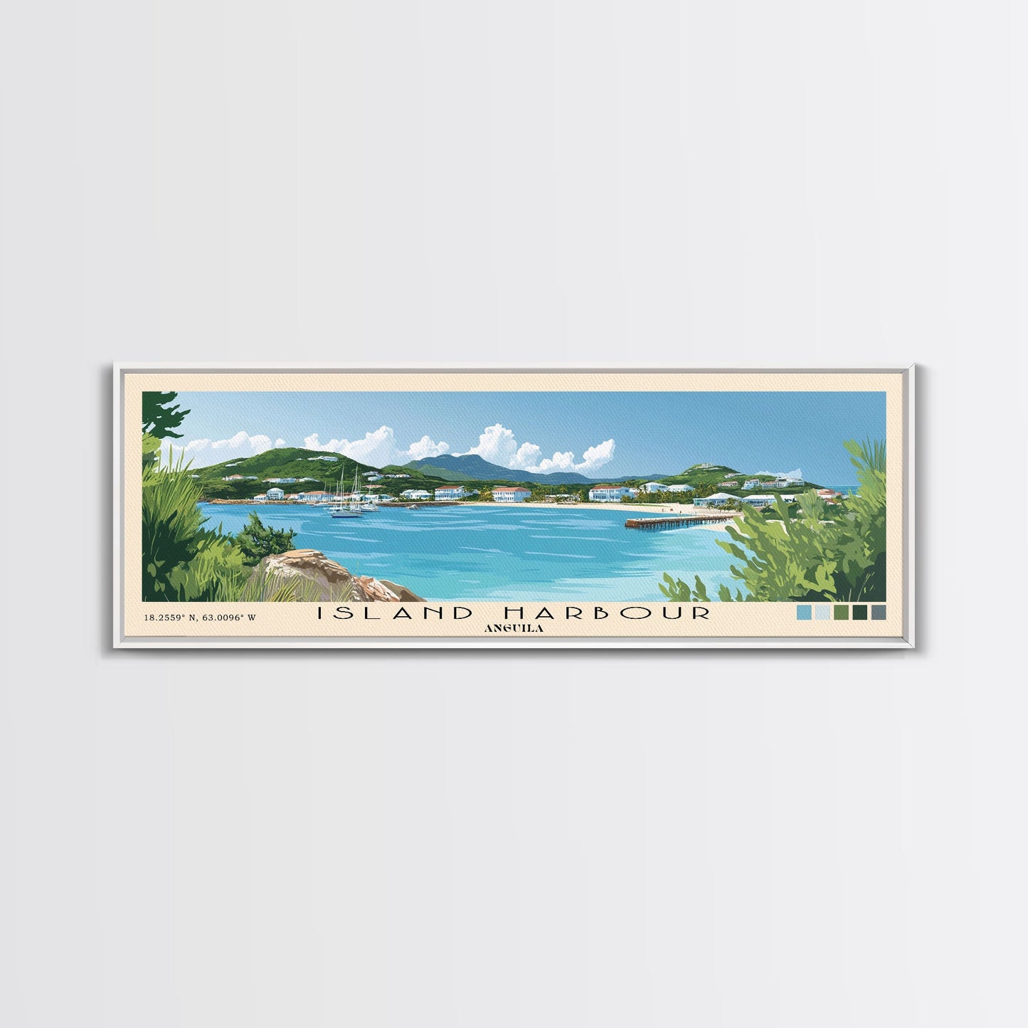 Island Harbour, Anguila Panoramic Beach Print, Vacation Gift, Anguila Wall Art, Beach Painting, Beach Decor, Beach Painting