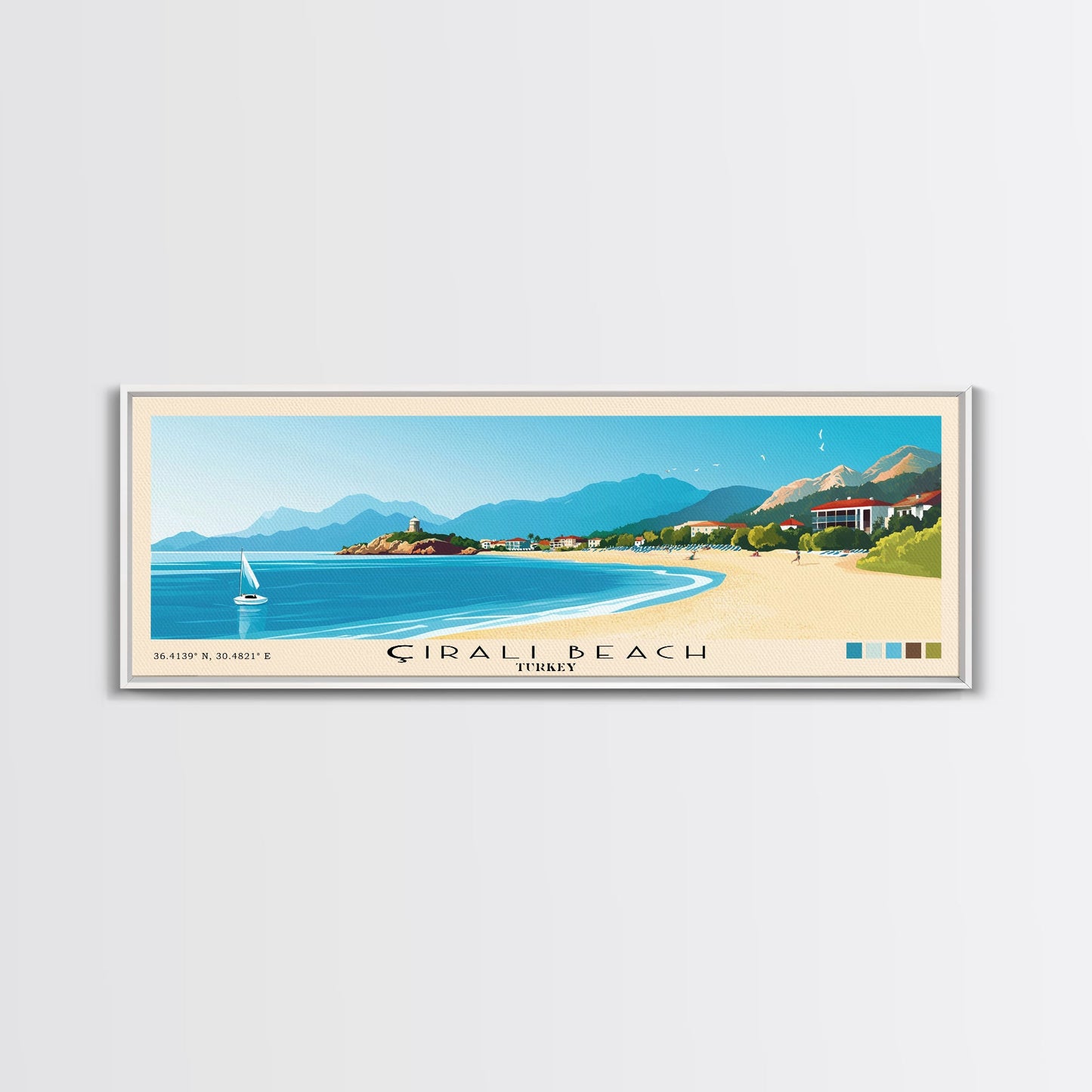 Çıralı Beach, Turkey Panoramic Print, Vacation Gift, Turkey Wall Art, Beach Painting, Beach Decor, Beach Or Lakehouse Art