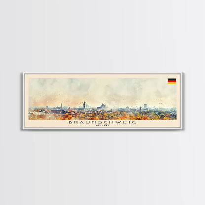 Braunschweig Germany Travel Art, City Art, Framed Canvas Print or Metal Wall Art, Europe Travel Poster, Panoramic Wall Art, Extra Wide Wall Art