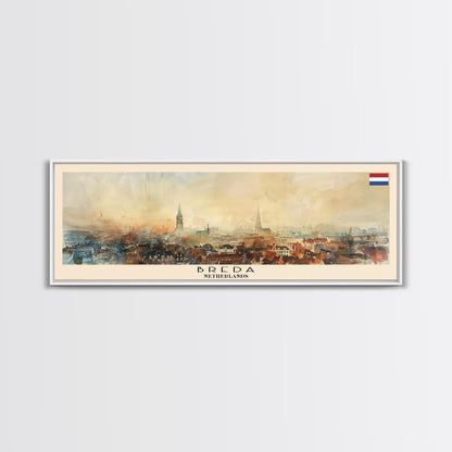 Breda Netherlands Panoramic Travel Poster, Framed Canvas Print or Metal Wall Art, Travel Art, Home Decor, Panoramic Painting, Midcentury Art