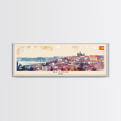 Gijón, Spanien – Kunstdruck für die Wand, Panorama-Stadtbild, Reisekunst, Wanddekoration, Urlaubsgeschenk, gerahmter Leinwanddruck oder Metallbild