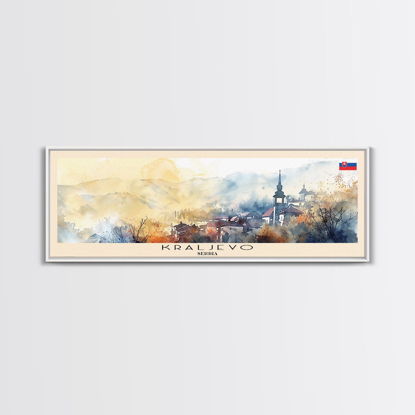 Kraljevo Serbia Panoramic Travel Poster, Framed Canvas Print or Metal Wall Art, Travel Art, Home Decor, Panoramic Painting, Midcentury Art