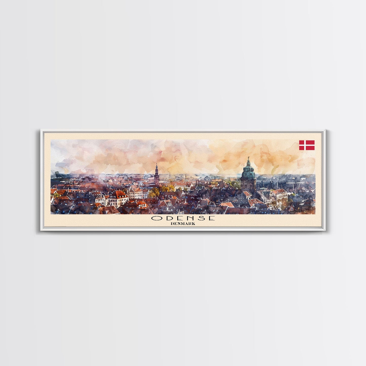 Odense, Dänemark – Wandbild, Panorama-Reiseposter, gerahmter Panorama-Leinwanddruck, Stadtbild, Wanddekoration, Reisekunst