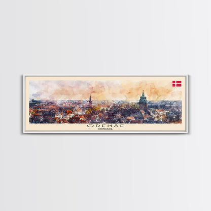 Odense, Dänemark – Wandbild, Panorama-Reiseposter, gerahmter Panorama-Leinwanddruck, Stadtbild, Wanddekoration, Reisekunst