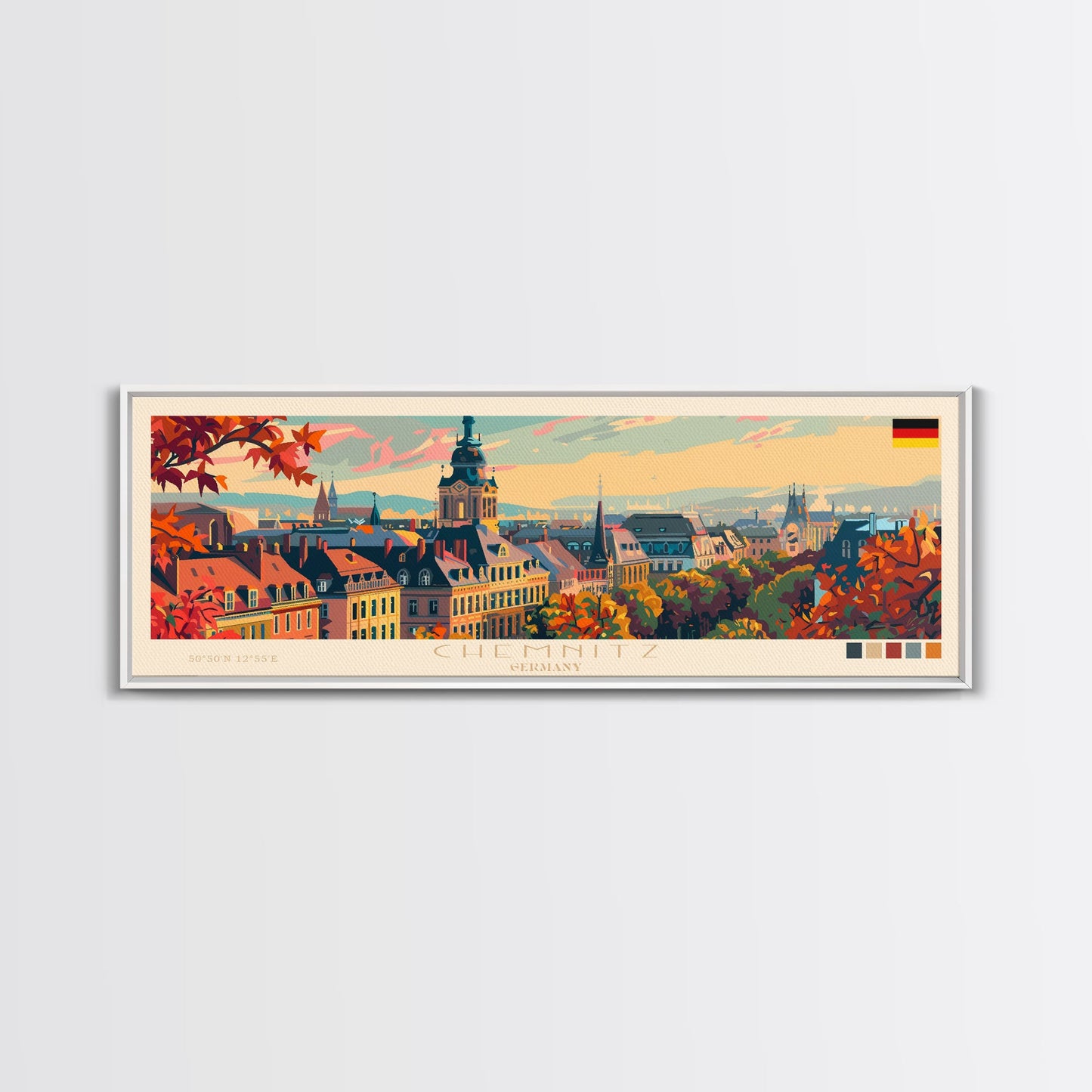 Chemnitz Germany Wall Art, Panoramic Travel Poster, Panoramic Framed Canvas Print, City Wall Art, Wall Hanging Home Decor, Travel Art