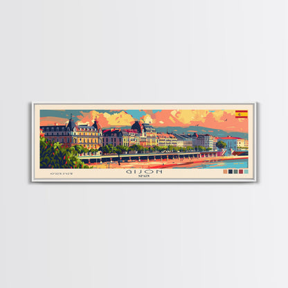 Gijón, Spanien – Kunstdruck für die Wand, Panorama-Stadtbild, Reisekunst, Wanddekoration, Urlaubsgeschenk, gerahmter Leinwanddruck oder Metallbild