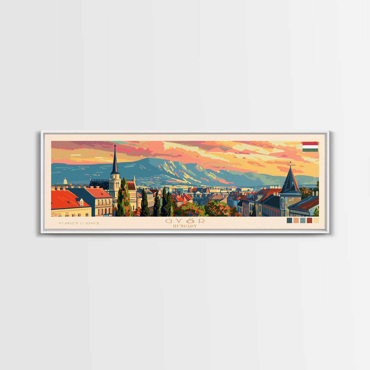Gyor Hungary Wall Art, Panoramic Travel Poster, Panoramic Framed Canvas Print, City Wall Art, Wall Hanging Home Decor, Travel Art