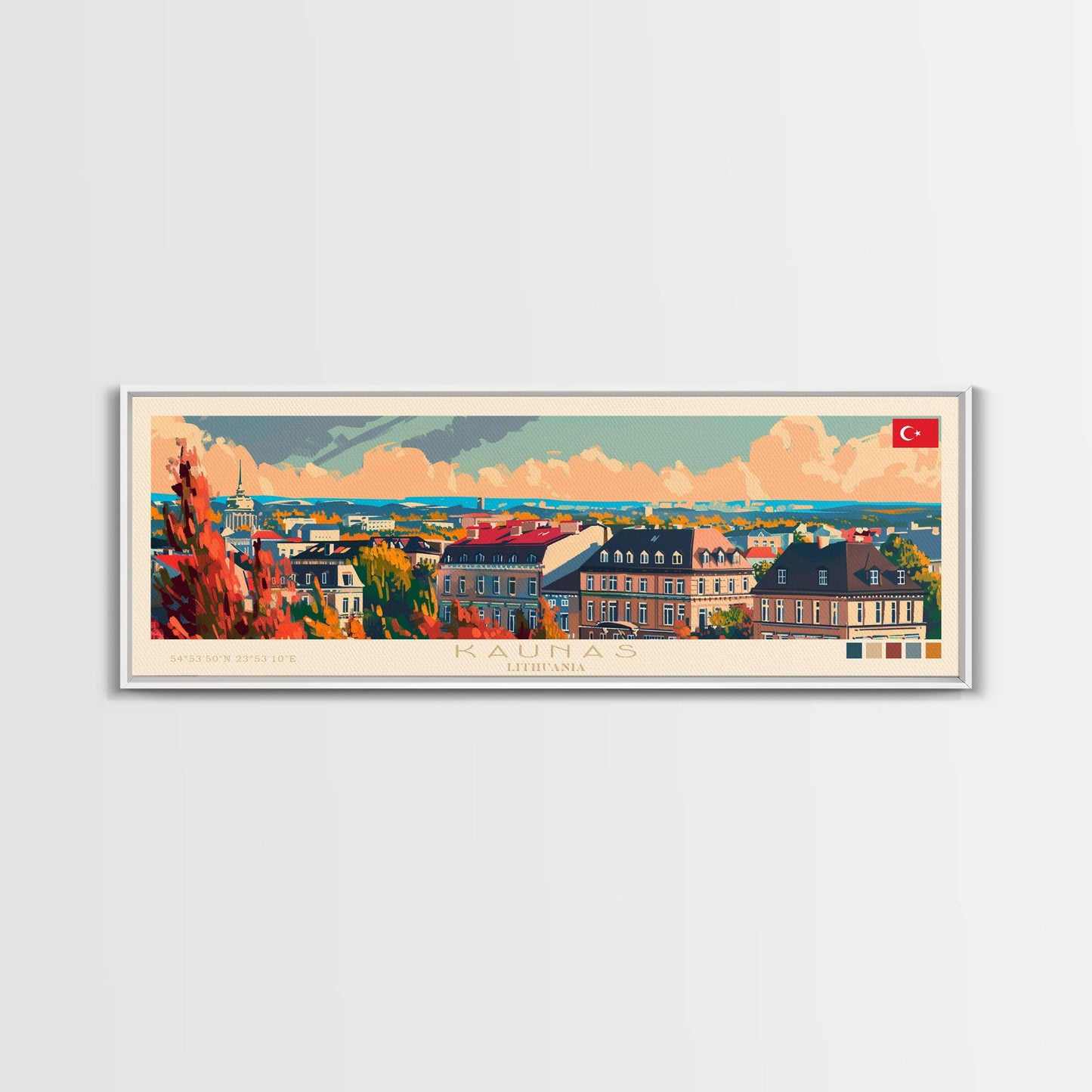 Kaunas Lithuania Travel Print Wall Art, Panoramic City Art, Travel Art, Wall Decor, Vacation Gift, Framed Canvas Print Or Metal Art
