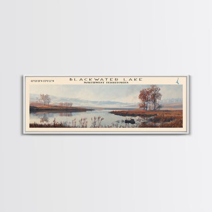 Blackwater Lake Framed Canvas Print, Lake House Decor, Panoramic Scenic View, Travel Poster, Minimalist Art, Lake Painting