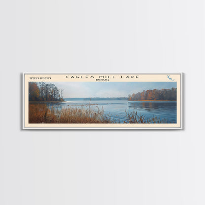 Cagles Mill Lake Indiana Framed Canvas Print, Lake House Art, Panoramic Travel Poster, Wall Art, Modern Lake Painting, Home Decor
