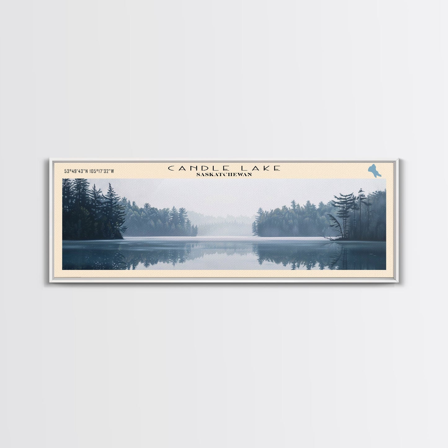Candle Lake Framed Canvas Print, Panoramic Lake House Decor, Wall Art, Travel Poster, Rustic Lake Painting, Home Decor
