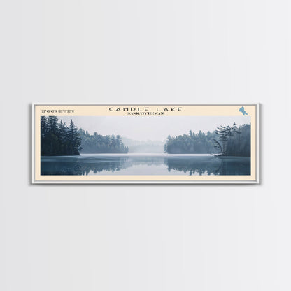 Candle Lake Framed Canvas Print, Panoramic Lake House Decor, Wall Art, Travel Poster, Rustic Lake Painting, Home Decor