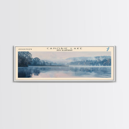 Canobie Lake New Hampshire Framed Canvas Print, Panoramic Lake House Art, Wall Art, Travel Poster, Modern Lake Painting, Nature Art