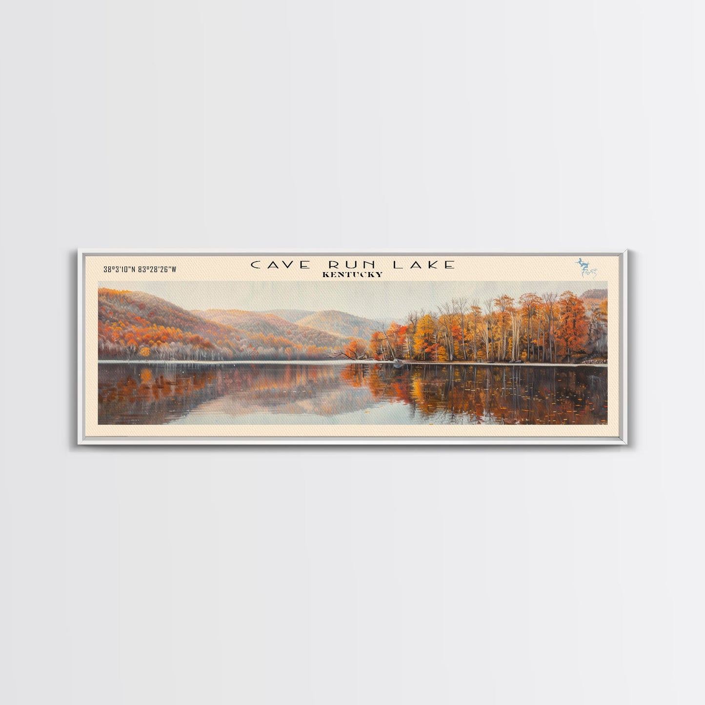 Cave Run Lake Kentucky Framed Canvas Print, Lake House Decor, Panoramic Wide Art, Travel Poster, Rustic Lake Painting, Nature Art