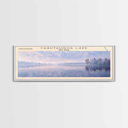 Chautauqua Lake New York Framed Canvas Print, Lake House Art, Panoramic Wide Wall Art, Travel Poster, Modern Lake Painting, Nature Art