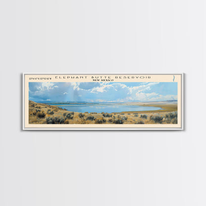 Elephant Butte Reservoir New Mexico Framed Canvas Print, Panoramic Lake House Decor, Wall Art, Travel Poster, Rustic Lake Painting, Nature Art