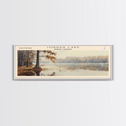Jordan Lake North Carolina Framed Canvas Print, Lake House Art, Panoramic Travel Poster, Wall Art, Stunning Lake Painting, Home Decor