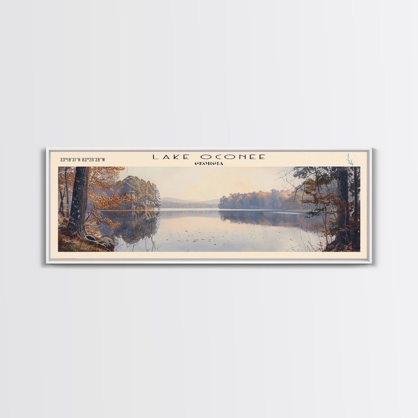 Lake Oconee Georgia Framed Canvas Print, Lake House Decor, Panoramic Wall Art, Travel Poster, Serene Landscape Painting, Living Room Decor
