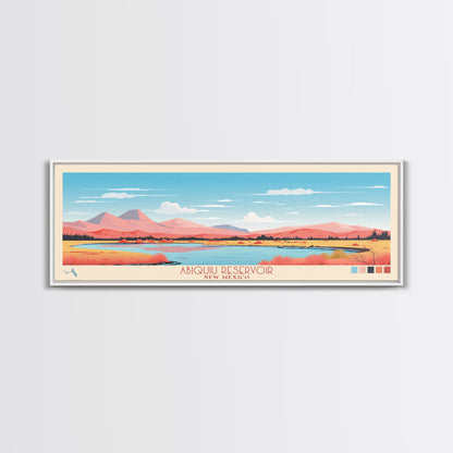 Abiquiu Reservoir New Mexico Framed Canvas Print, Panoramic Wall Art, Midcentury Modern, Pop Art, Travel Poster, Living Room Art