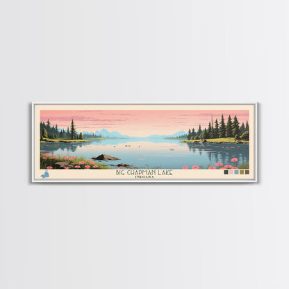 Big Chapman Lake Indiana Framed Canvas Print, Panoramic Travel Poster, Midcentury Modern Wall Art, Pop Art, Nature Lake House Art, Bedroom Decor