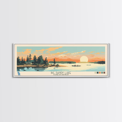 Big Sandy Lake Saskatchewan Framed Canvas Print, Panoramic Travel Poster, Midcentury Modern Wall Art, Pop Art, Lake House Decor, Nature Art